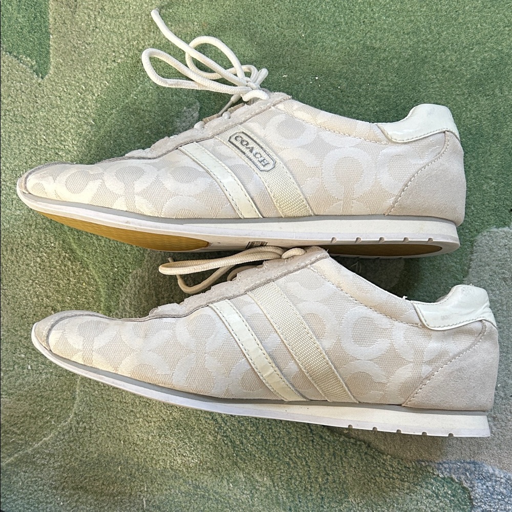 COACH Cream Kathleen Canvas + Suede Sneakers Size 8 - Picture 9 of 10